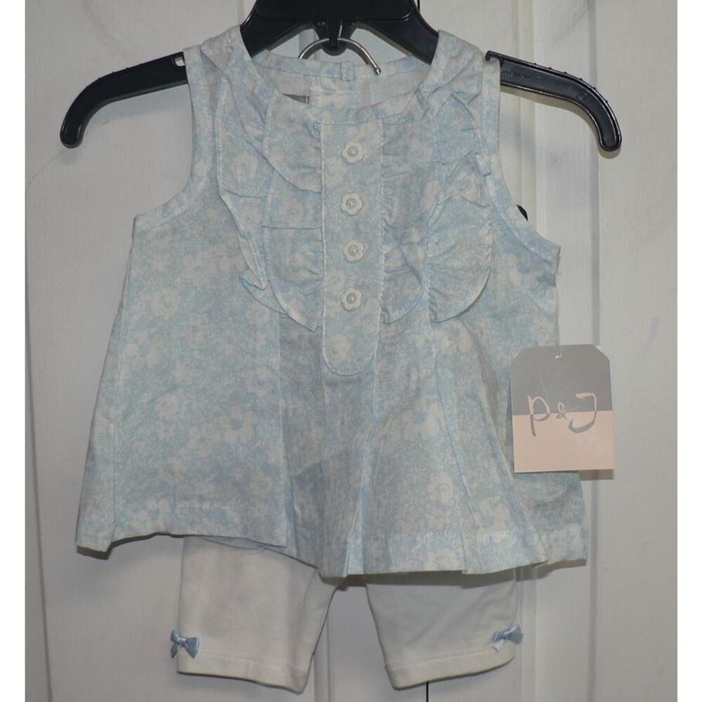 Pippa & Julie Toddler 2PC Sleeveless Ruffle Shirt & Pants Blue/White 0-3Mths $48